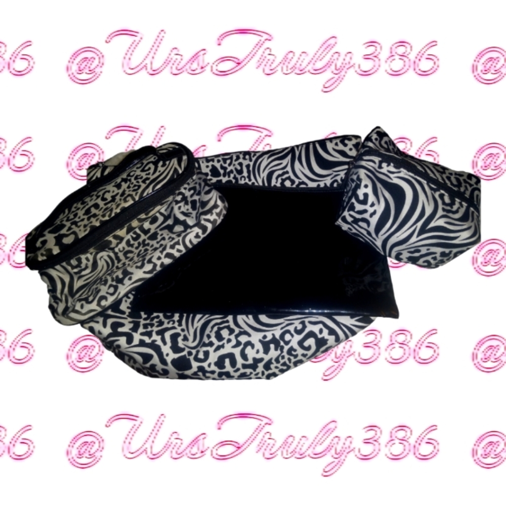 Black & White Animal Print Modella 4 pc Toiletry Zipper Bag Set